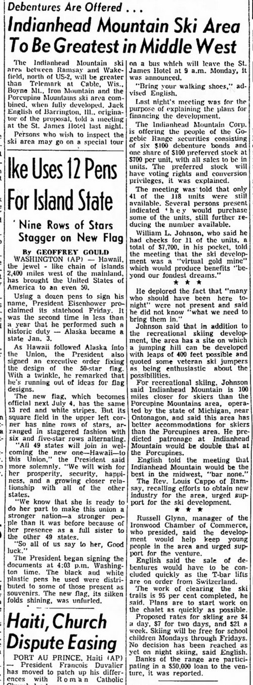Snowriver Mountain Resort - Lodge at Jackson Creek (Indianhead Resort) - Aug 22 1959 Article